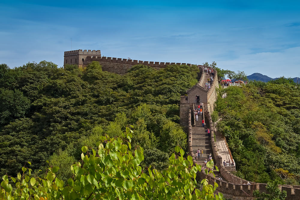 Mutianyu, China - Unidentified tourists walking on the Great Wall of China, in the Mutianyu village, one of remote parts of the Great Wall near Beijing