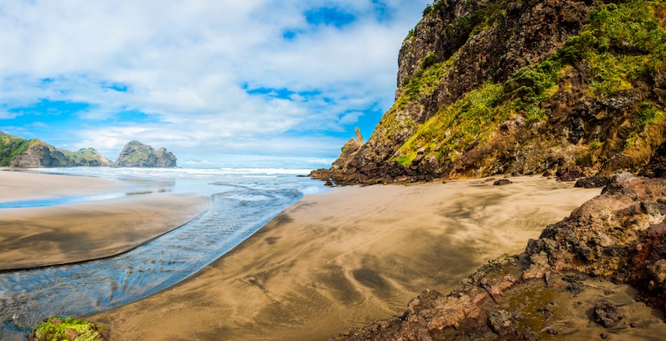 Mighty Lion Rock on the Piha beach near Auckland, New Zealand