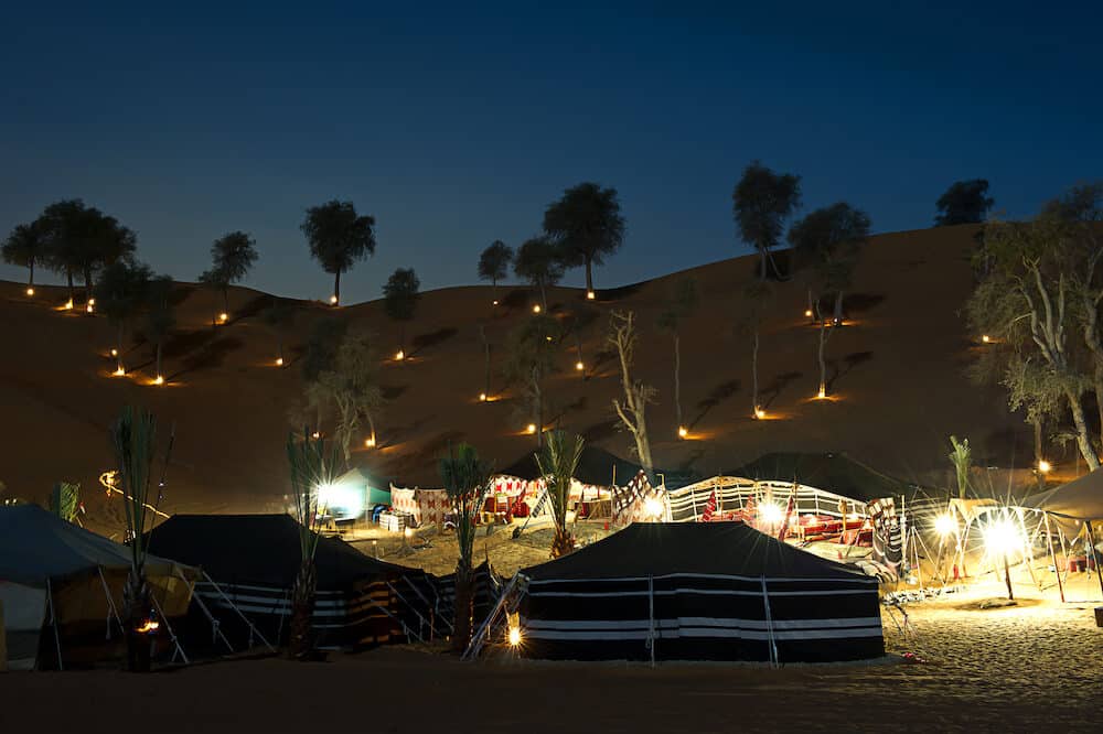Night in the bedouin camp in the desert. The united emirates.