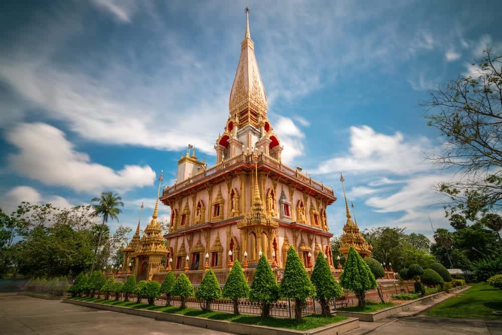 Beautiful pagoda in Wat Chalong or Chalong temple at Phuket town, Thailand. It's most popular thai temple in Phuket Thailand.