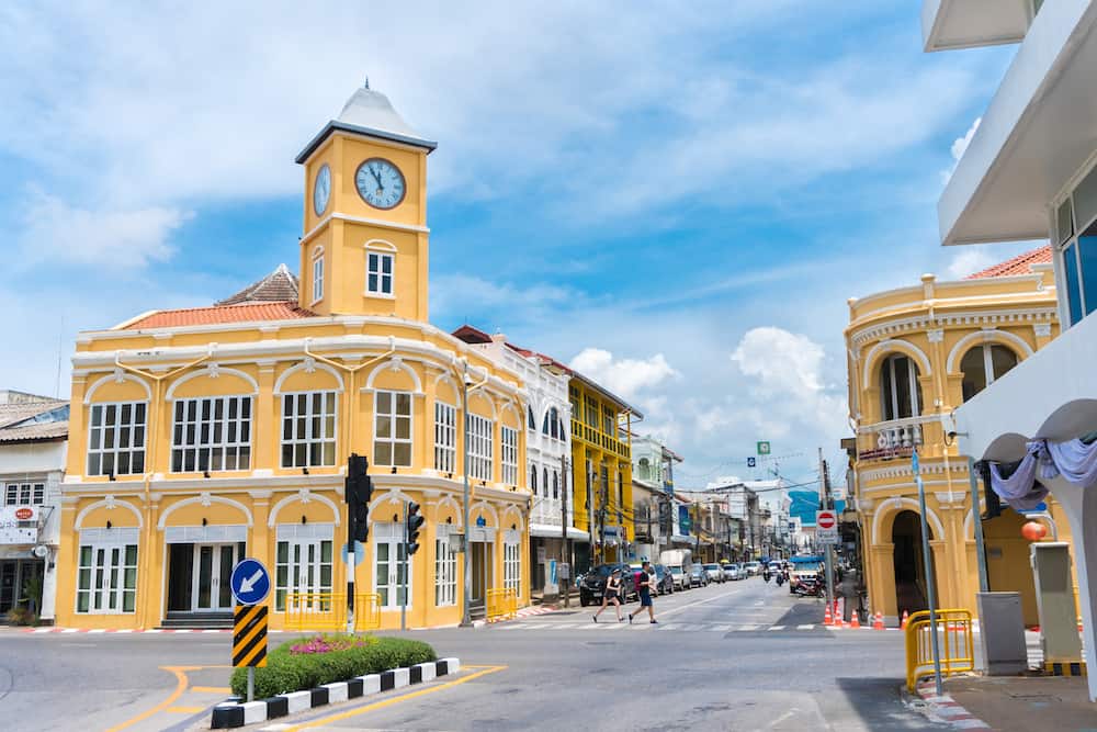 PHUKET, THAILAND -Phuket town, Thailand: Phuket old town with old buildings in Sino Portuguese style restoration is a very famous tourist destination of Phuket.