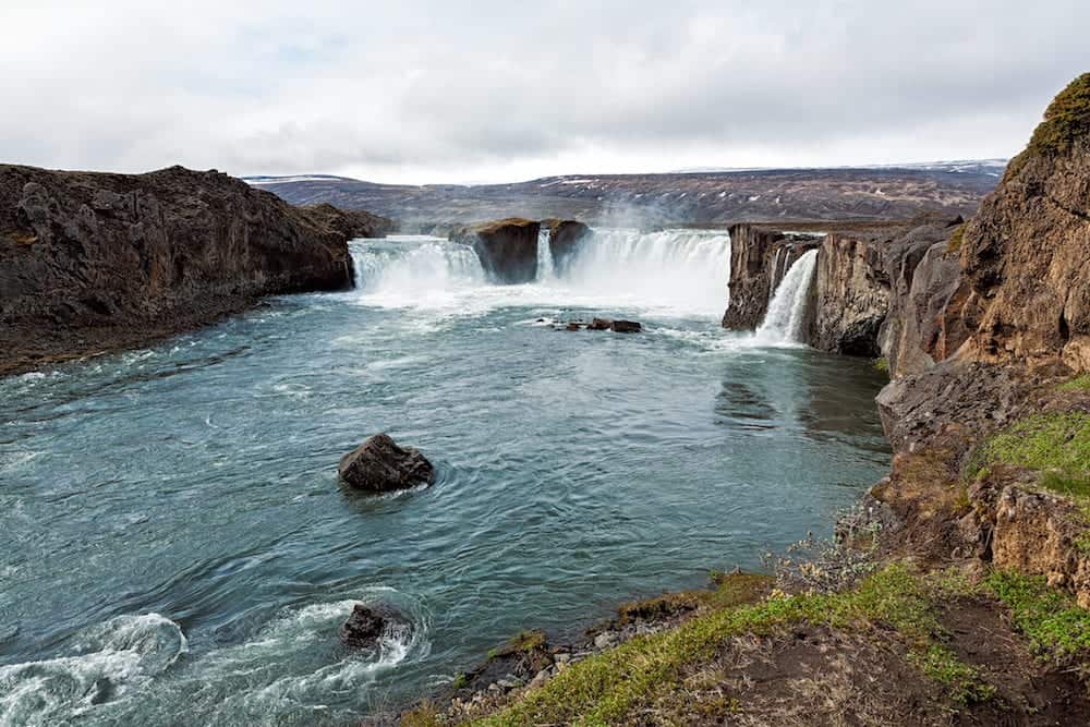 Panoramic view of the Godafoss waterfall near Akureyri, Iceland