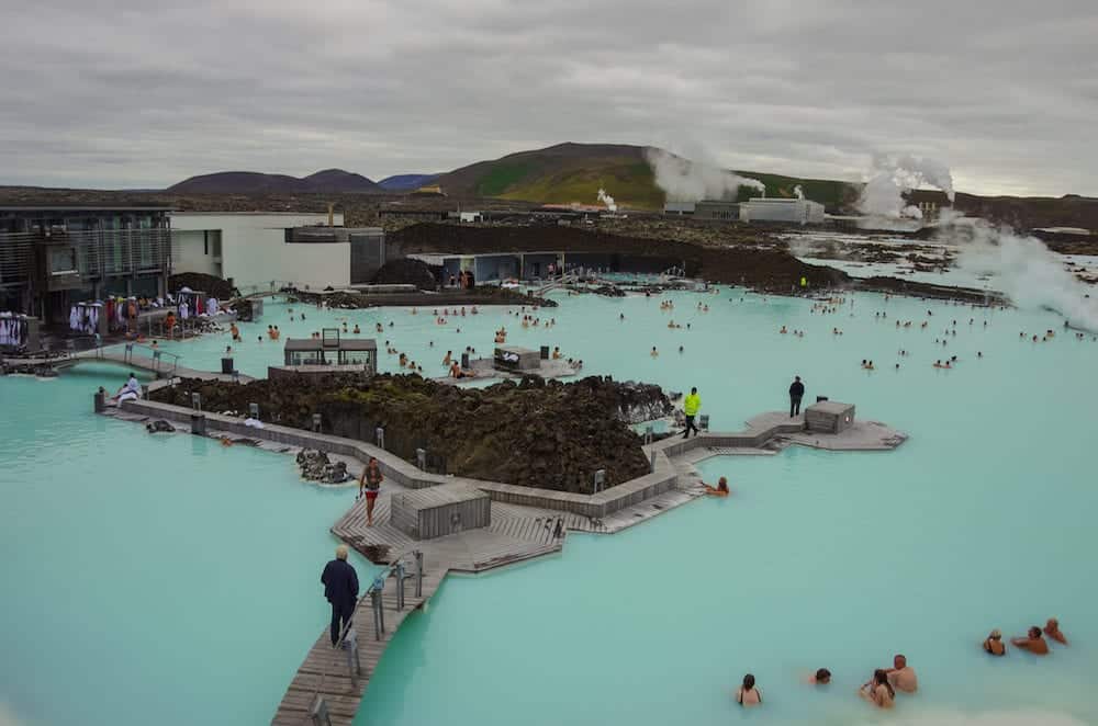 Blue Lagoon, Iceland- People bathing in The Blue Lagoon a geothermal bath resort in the south of Iceland a 'must see' by tourists.