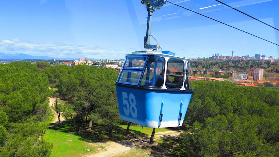 Cable cars over the Casa de Campo park in Madrid