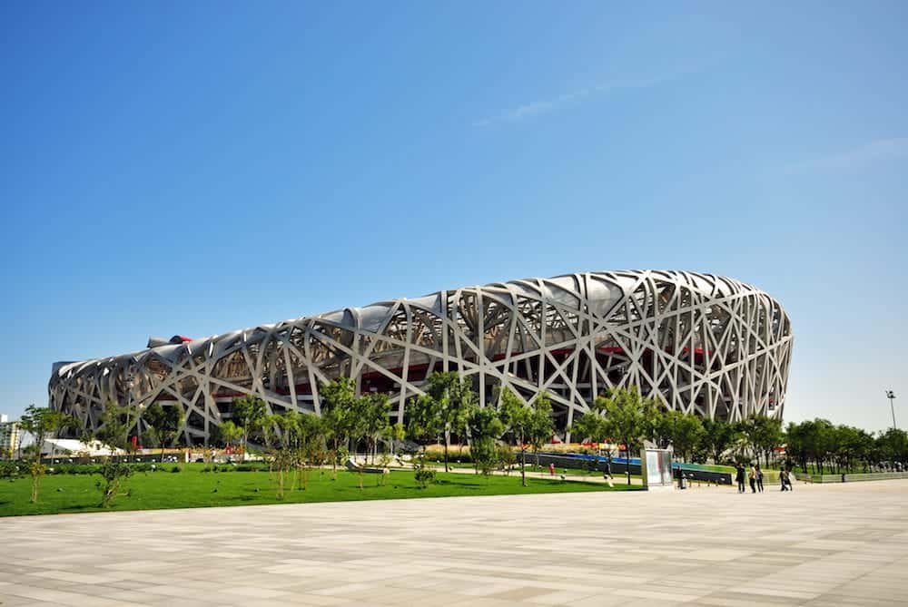 BEIJING CHINA - Exterior of Beijing National Olympic Stadium also known as Bird's Nest. It was designed as the main stadium of 2008 Beijing Olympic Games.