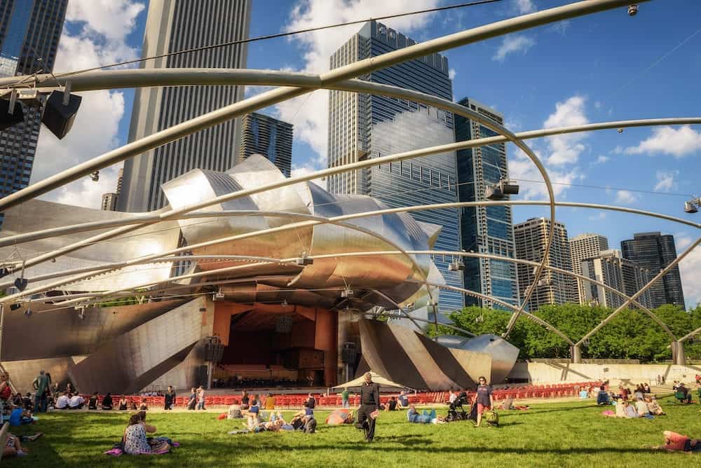CHICAGO, ILLINOIS, USA : Jay Pritzker Pavilion in Millennium Park in Chicago. It is the home of the Grant Park Symphony Orchestra and Chorus, and the Grant Park Music Festival.