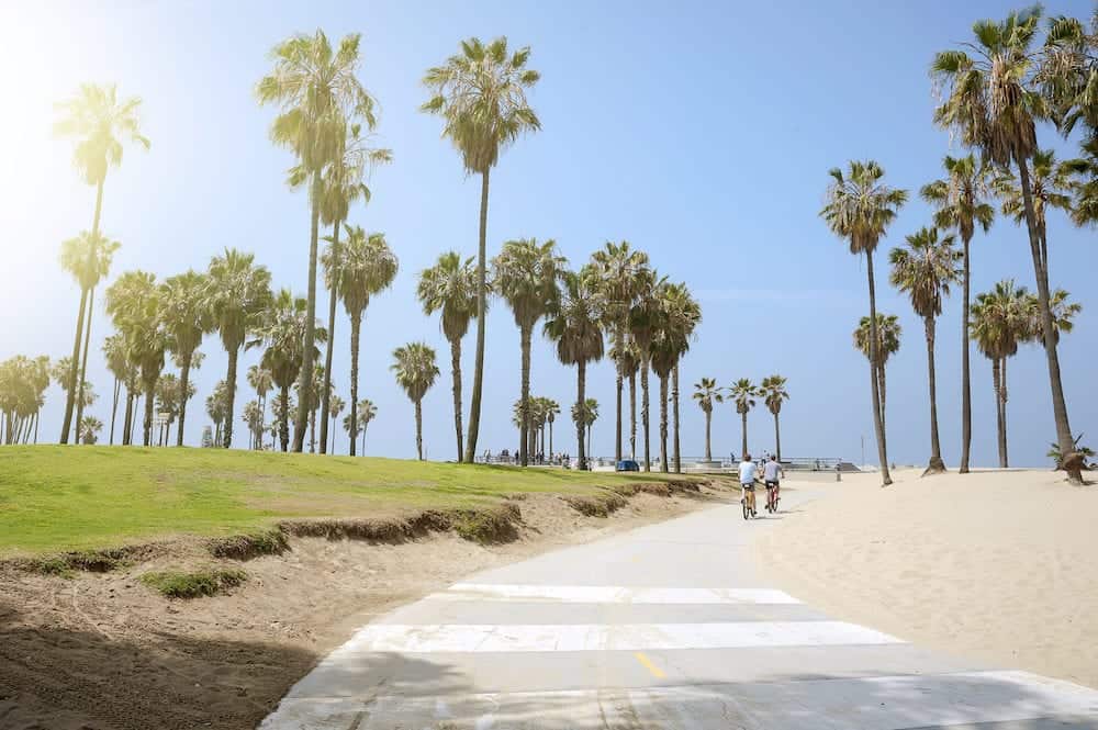 VENICE BEACH LOS ANGELES CALIFORNIA - People enjoying a sunny day on the beach of Venice California. Summer time activities.