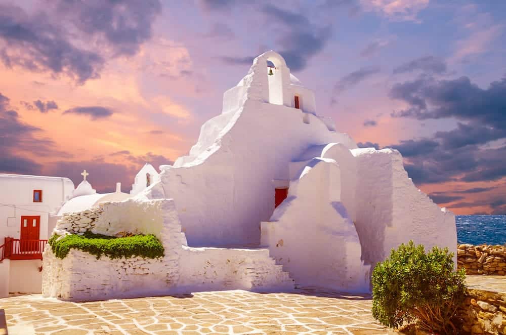 Mykonos island, Cyclades, Greece. Panagia Paraportiani Church in Mykonos. A beautiful old white chapel.