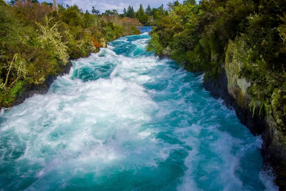 Powerful Huka Falls on the Waikato River near Taupo North Island New Zealand.