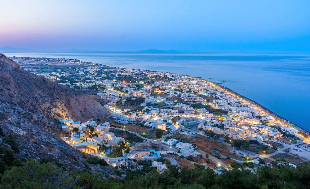 Evening lights of Kamari village Santorini island