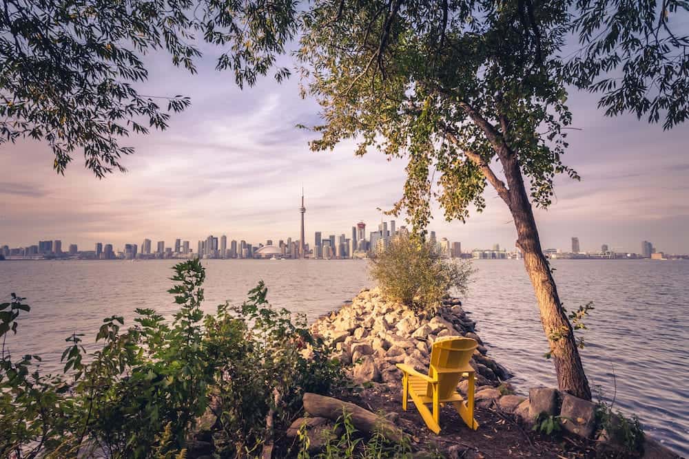 View of Toronto city during sunset from Toronto Central Island