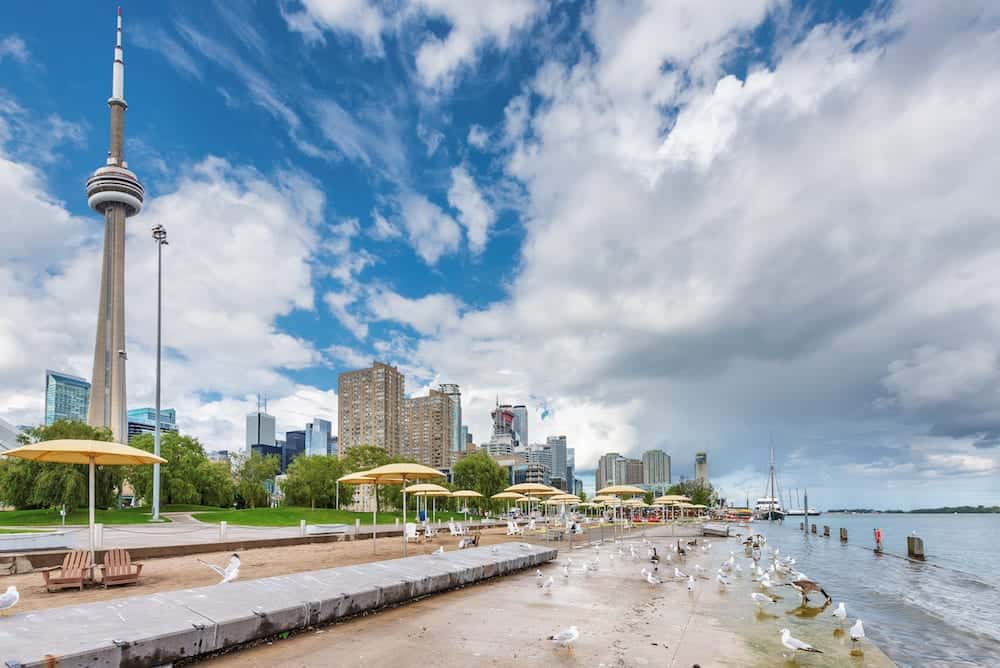 Toronto beach on Ontario lake at beautiful day, Toronto, Ontario, Canada.