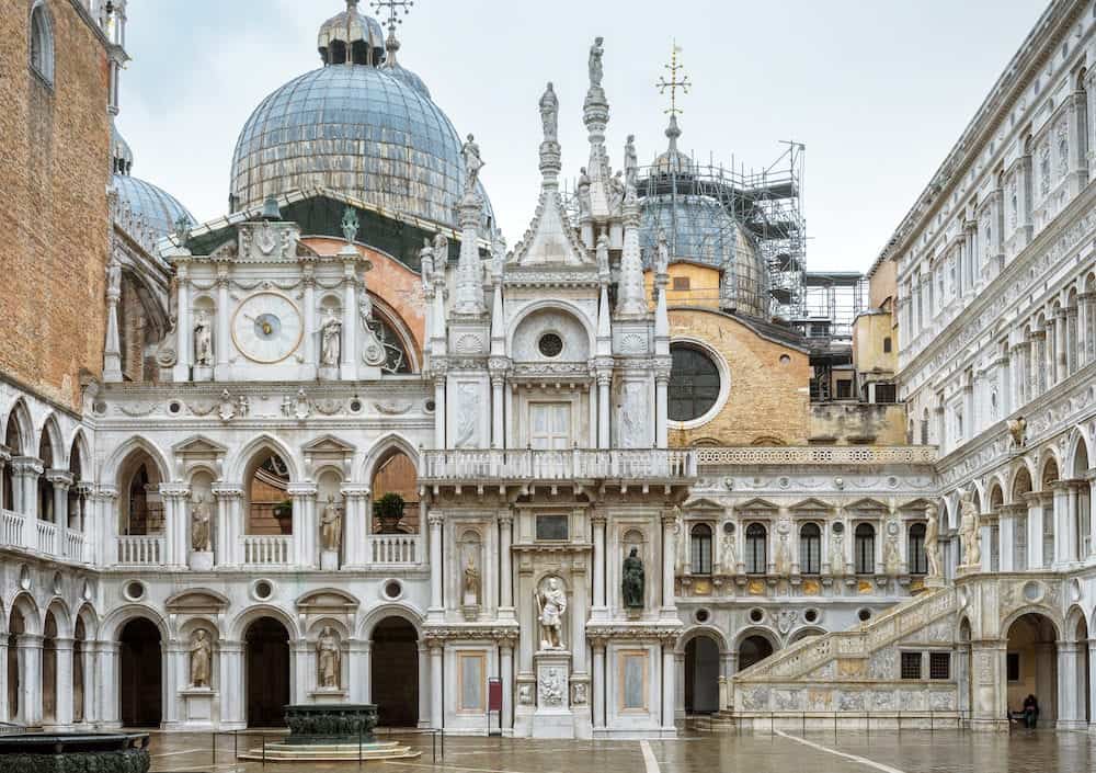 Courtyard of Doge`s Palace or Palazzo Ducale in Venice, Italy. Dode`s Palace is one of the main tourist destination in Venice.