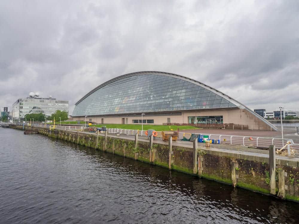 GLASGOW SCOTLAND - The Glasgow Science Centre along the River Clyde in Glasgow Scotland. The Science Centre is a popular Glasgow attraction.