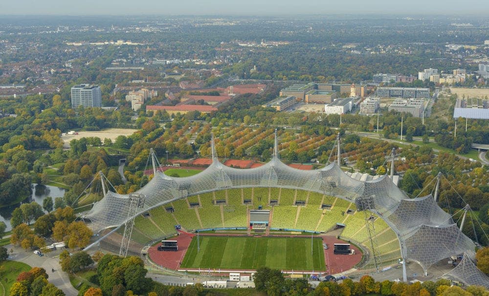 MUNICH - GERMANY Olympic Stadium seen from above from Olympia Tower in Munich Germany.