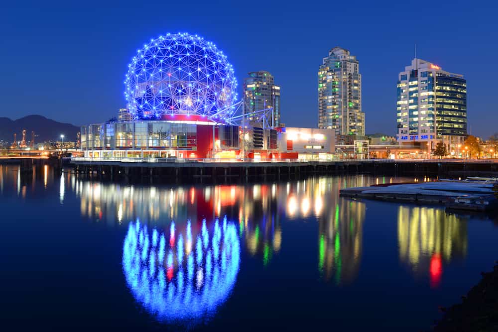 VANCOUVER - Vancouver Science World at night, Vancouver, British Columbia, Canada. This building was designed for EXPO 86.
