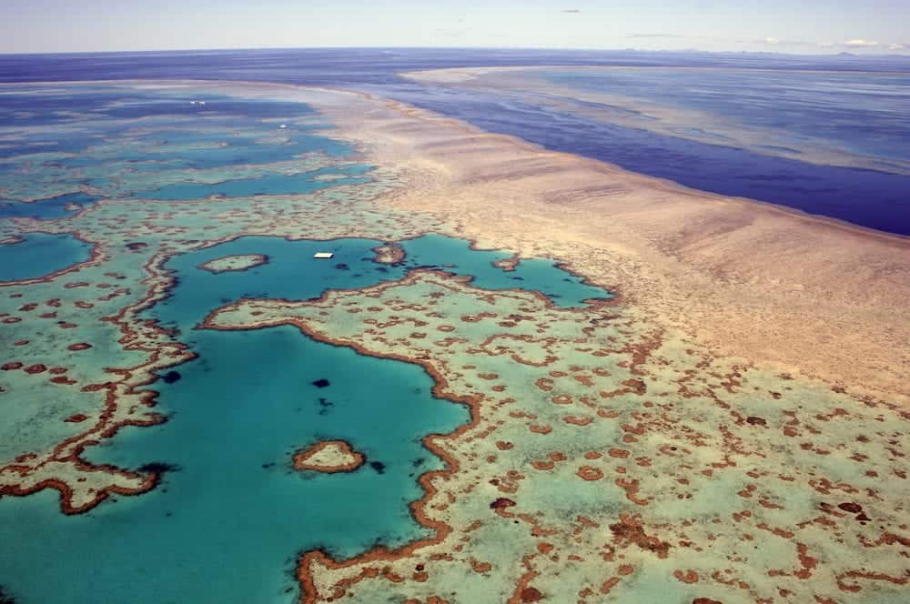 Aerial view of Heart Reef in the Great Barrier Reef far north Queensland Australia