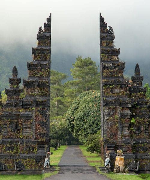 Traditional big gate entrance to temple. Bali Hindu temple. Bali island Indonesia