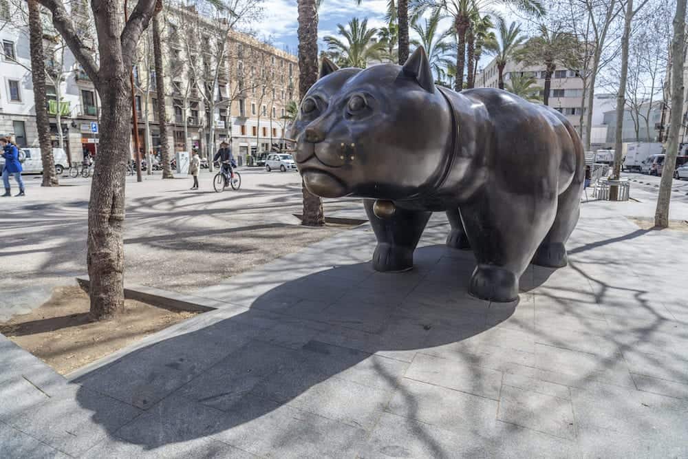 BARCELONA,SPAIN-: Sculpture Cat, Gato, by Fernando Botero, located in Rambla del Raval, Barcelona.