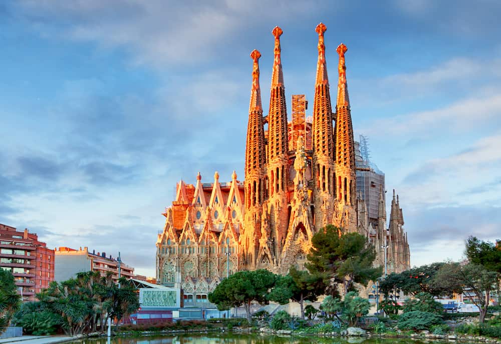 BARCELONA, SPAIN - : View of the Sagrada Familia, a large Roman Catholic church in Barcelona, Spain, designed by Catalan architect Antoni Gaudi