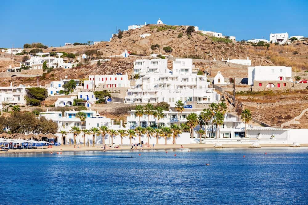 Ornos beach on the Mykonos island Cyclades in Greece