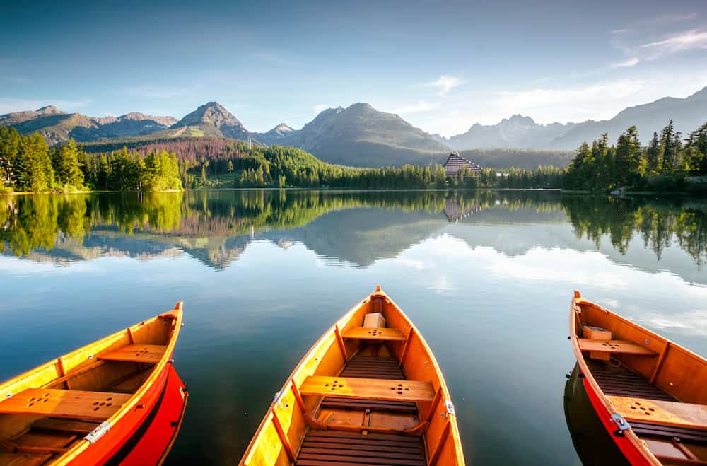 Wonderful mountain lake in National Park High Tatra. Location place Strbske pleso, Slovakia, Europe. Scenic image of splendid nature landscape. Breathtaking summer view. Discover the beauty of earth.