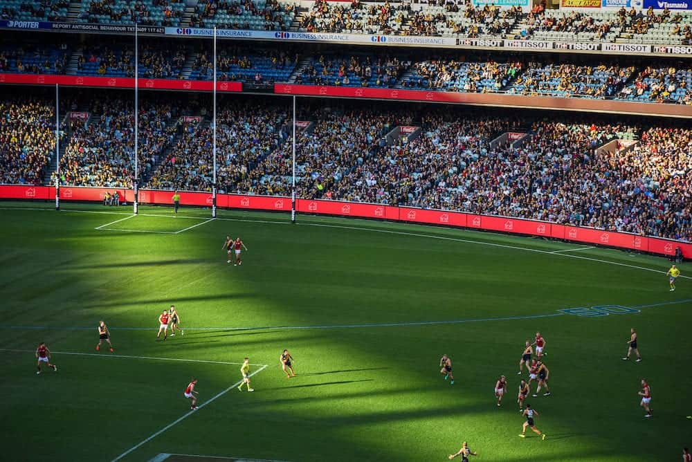 MELBOURNE AUSTRALIA - Australian football or footy favourite aussie sports at Melbourne Cricket Ground (MCG) Stadium in Yarra Park of Melbourne Victoria Australia.