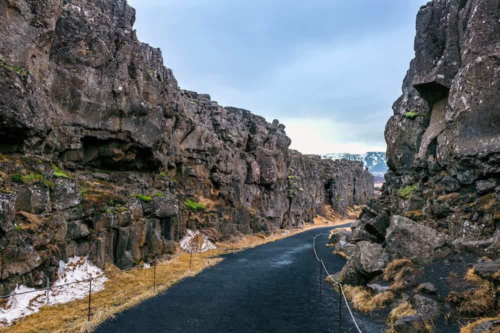 Pingvellir (Thingvellir) National Park, Tectonic Plates in Iceland.