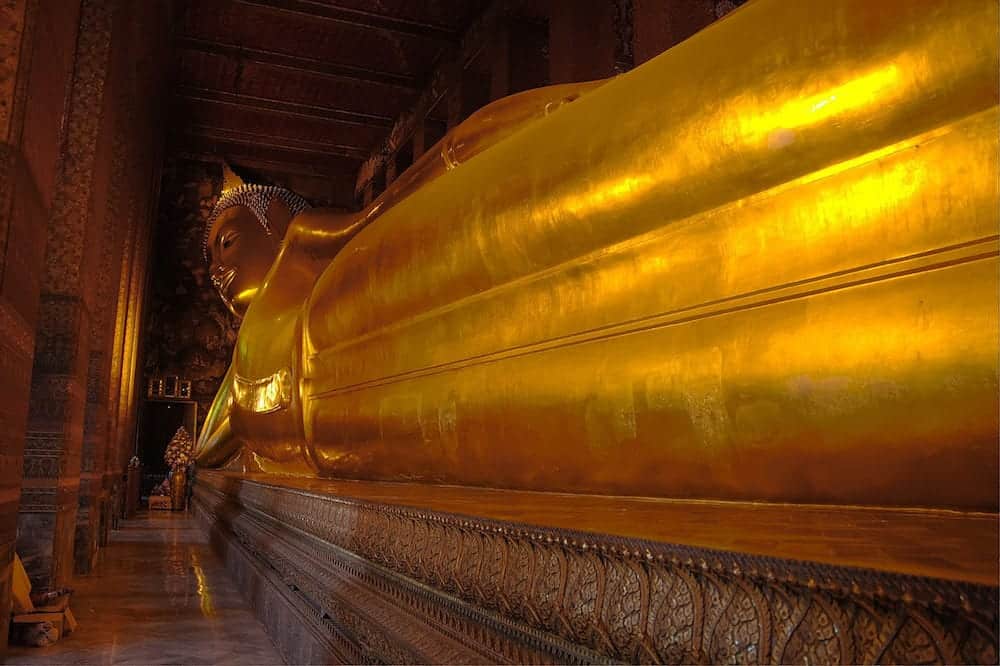 The very large reclining Buddah in Bangkok Thailand.