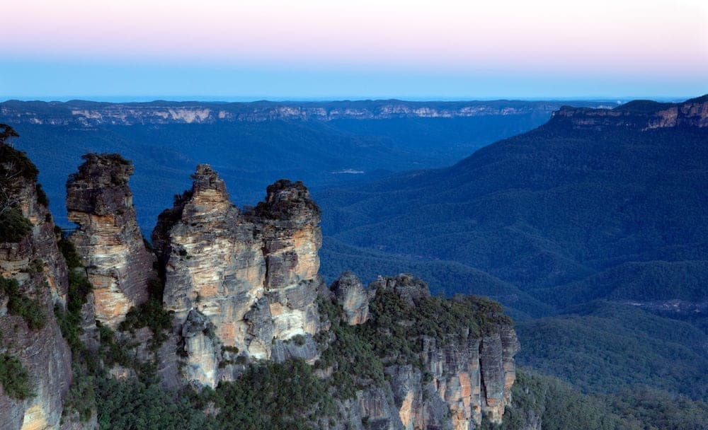 The Three Sisters Katoomba Blue Mountains Sydney Australia. Taken just after sunset. You can see why they're called the Blue Mountains!