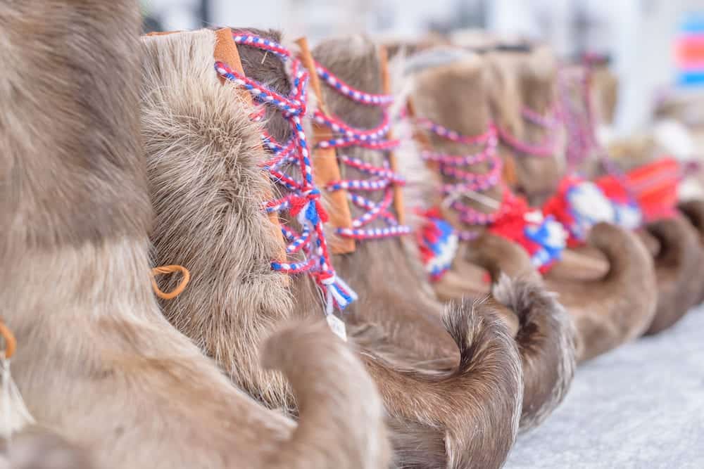 Traditional sami handmade footwear from reindeer fur