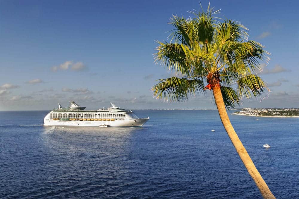 approaching cruise ship tropical island
