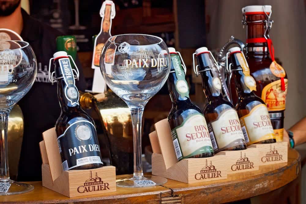 BRUSSELS, BELGIUM - Rack with different beer products of Caulier brewery on the Belgian Beer Weekend