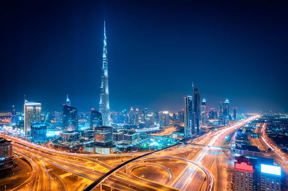 Amazing night dubai downtown skyline Dubai United Arab Emirates