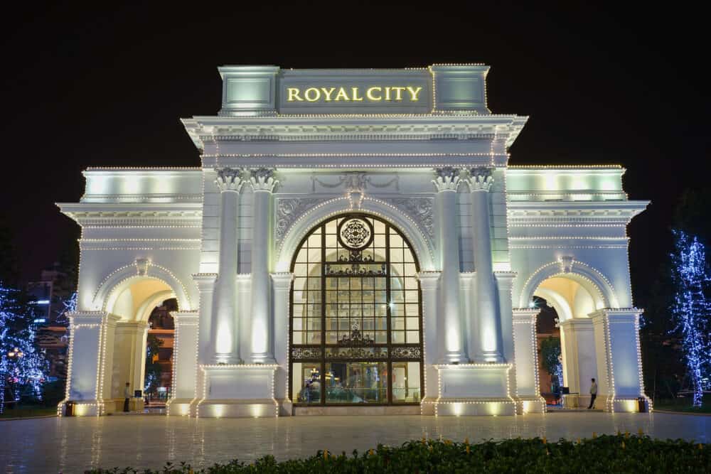 Hanoi, Vietnam - Royal City building decorative entrance during Christmas and New Year period, in Thanh Xuan street. Royal City complex is product of Vingroup