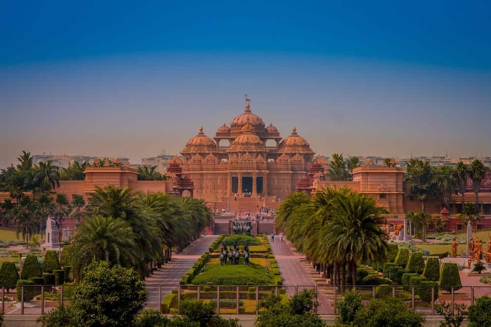Jaipur, India - Akshardham Temple in New Delhi, India. Akshardham or Swaminarayan Akshardham complex is a Hindu mandir and a spiritual-cultural campus in India.