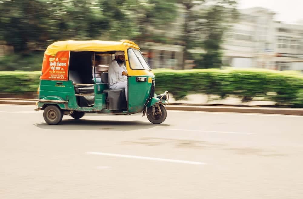 New Delhi, India -Moto-Rickshaw in motion, New Delhi, India in New Delhi, India.