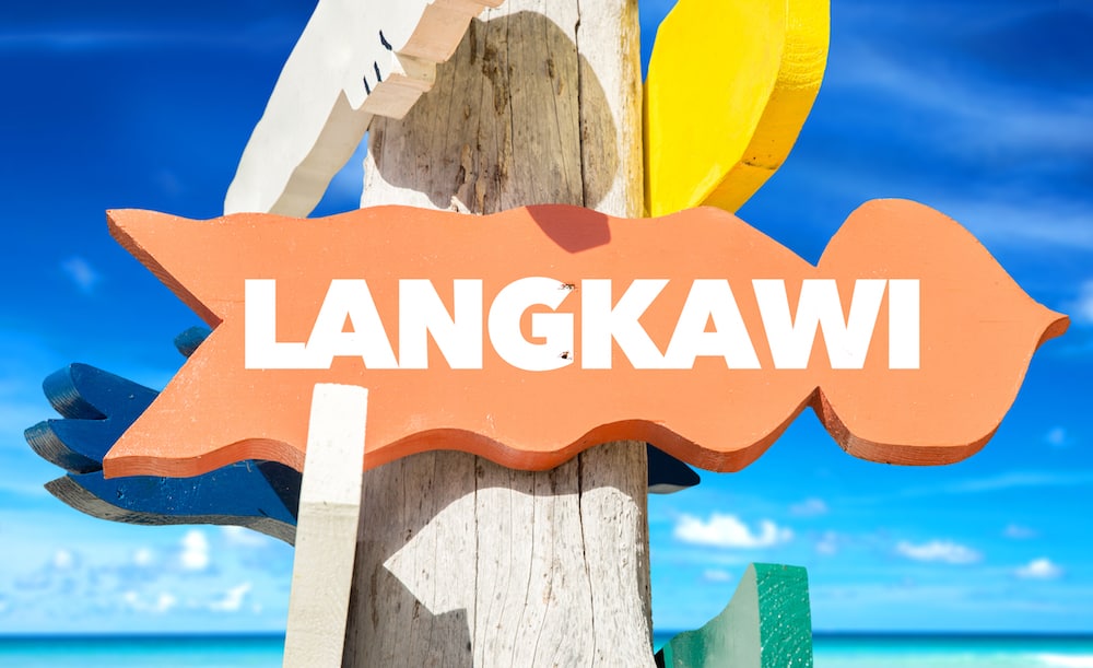 Langkawi welcome sign with beach