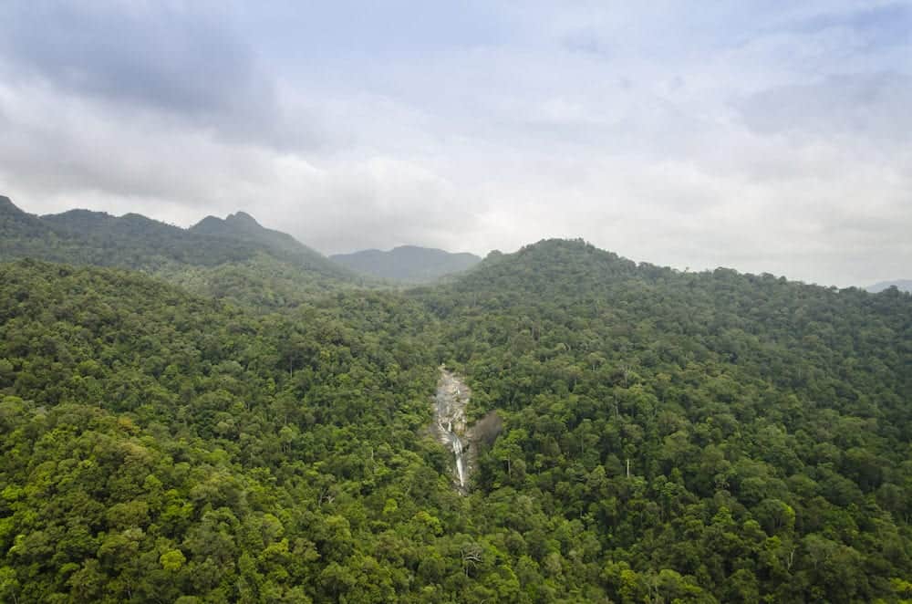 The Telaga Tujuh (Seven Wells) waterfall from Cable car at Langkawi, Malaysia