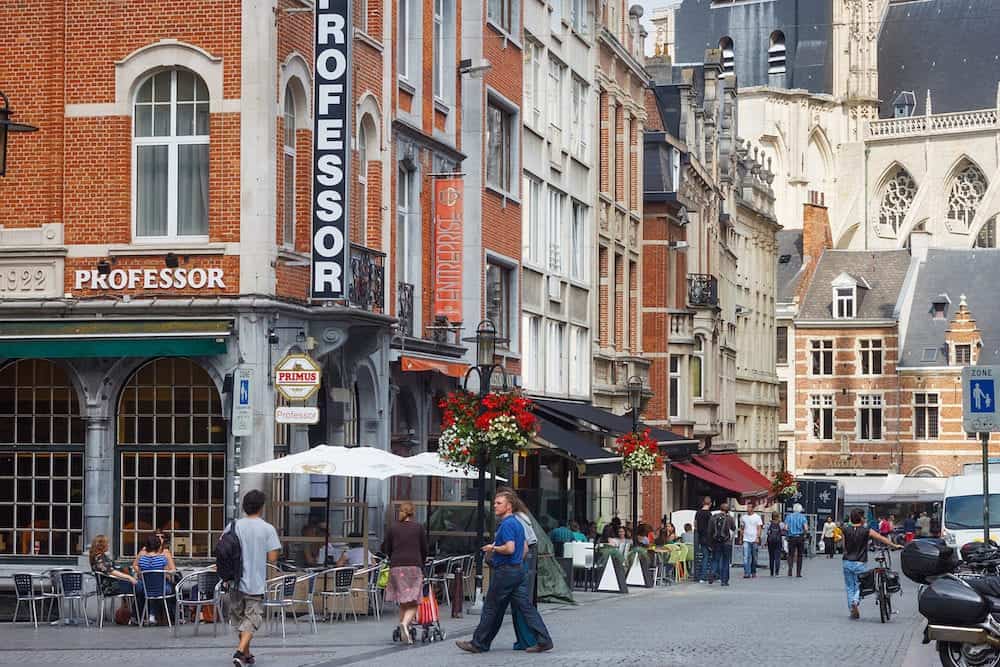 LEUVEN, BELGIUM - View of the Naamsestraat street in the historical center of Leuven. The city is the capital of Flemish Brabant province.