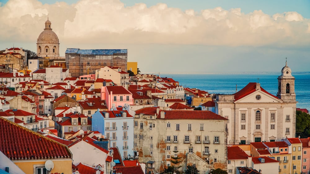 Lisbon Panorama. Aerial view. Lisbon is the capital and the largest city of Portugal. Lisbon is continental Europe's westernmost capital city and the only one along the Atlantic coast. Lisbon lies in the western Iberian Peninsula on the Atlantic Ocean