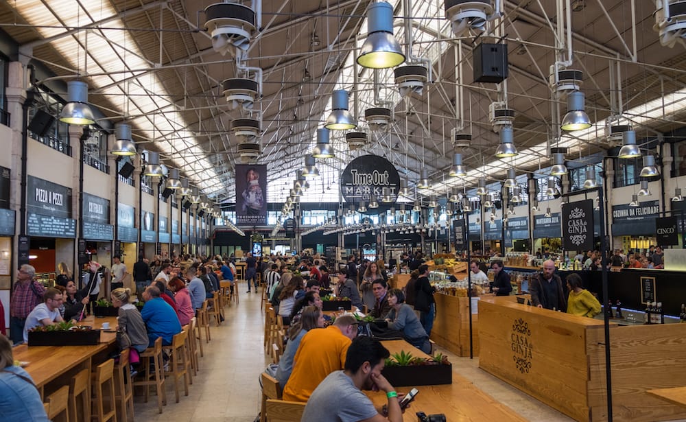 LISBON PORTUGAL - Time Out Market Lisboa (previous Mercado da Ribeira at Cais) is a food hall located in Lisbon Portugal