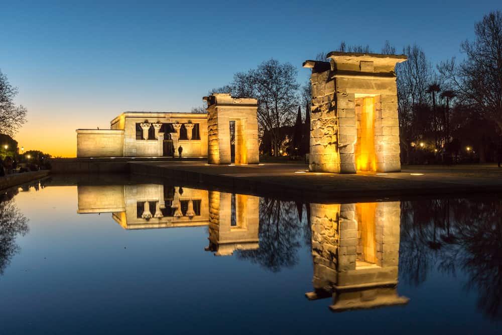 MADRID, SPAIN - Sunset view of Temple of Debod in City of Madrid, Spain