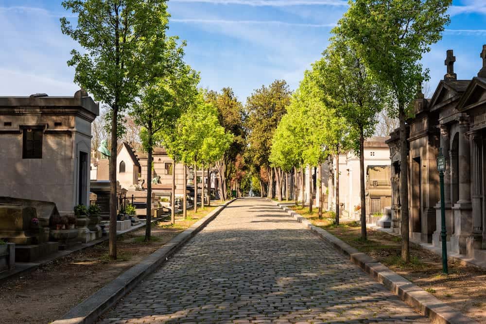 Paris France - View of Pere Lachaise cemetery the first garden cemetery in Paris world's most visited cemetery.
