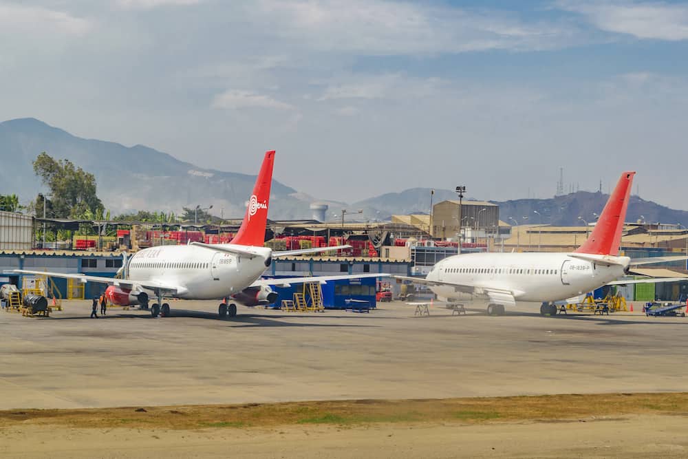 LIMA PERU - Airplanes parked at airport in Lima city Peru