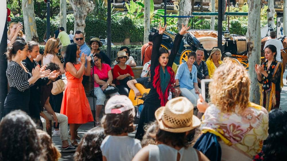 Sevilla, Spain - Woman performing flamenco dance in Sevilla Spain