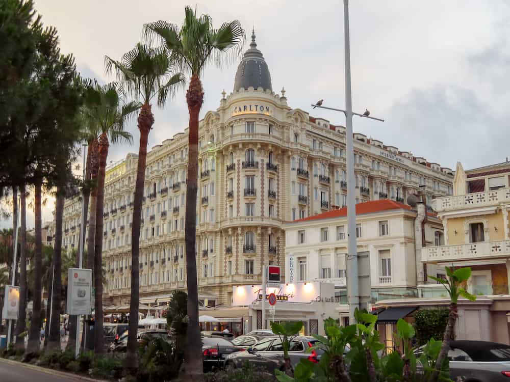 Cannes, France -View of the famous corner dome of the Carlton International Hotel located on the Croisette boulevard