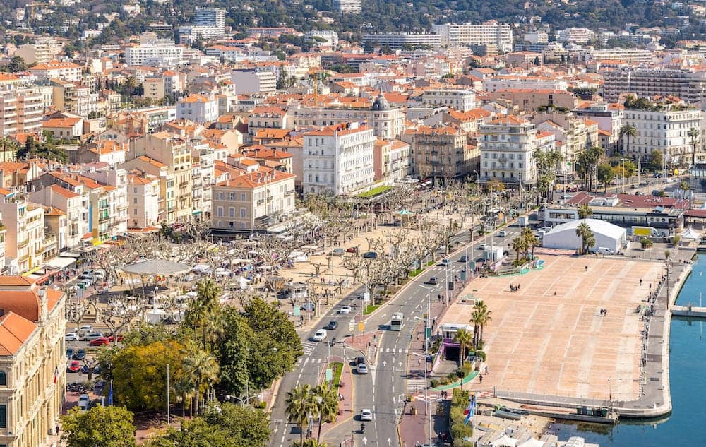 aerial view of Le Suquet- the old town and Port Le Vieux of Cannes, France