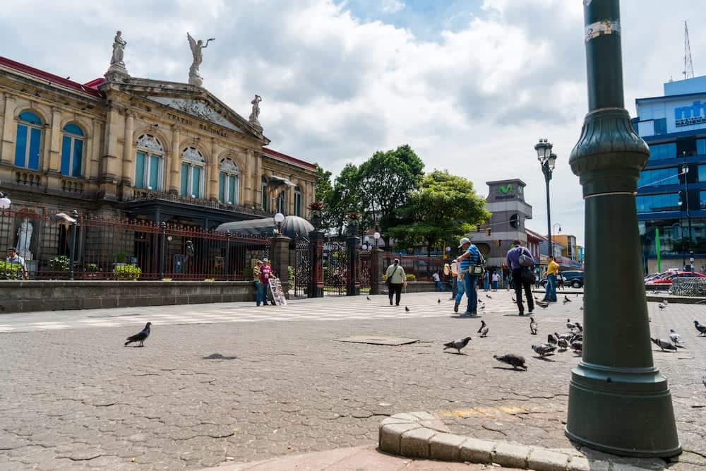 SAN JOSE COSTA RICA - Afternoon scene of the square in front of the famous National Theater of Costa Rica in San Jose in the night