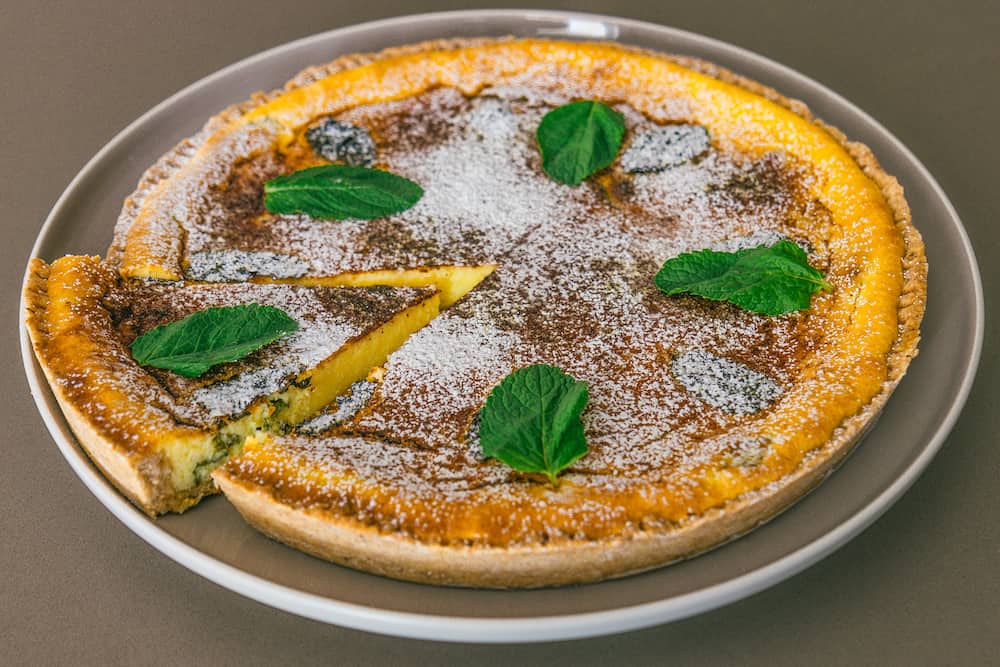 Traditional Spanish cheesecake with mint Fla (Flao) from Ibiza